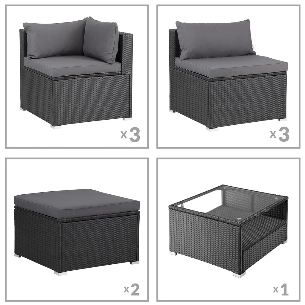 Deuba XXL kerti polyrattan szett - fekete/antracit párnák