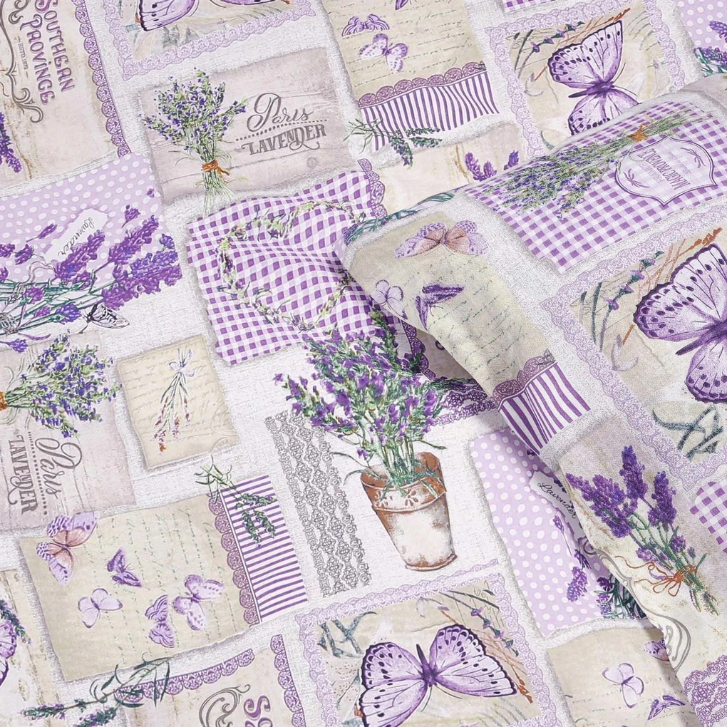 Goldea pamut ágyneműhuzat - patchwork levandula és pillangó mintás 140 x 220 és 70 x 90 cm