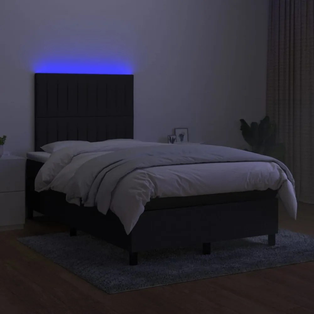 fekete szövet rugós és LED-es ágy matraccal 120 x 200 cm