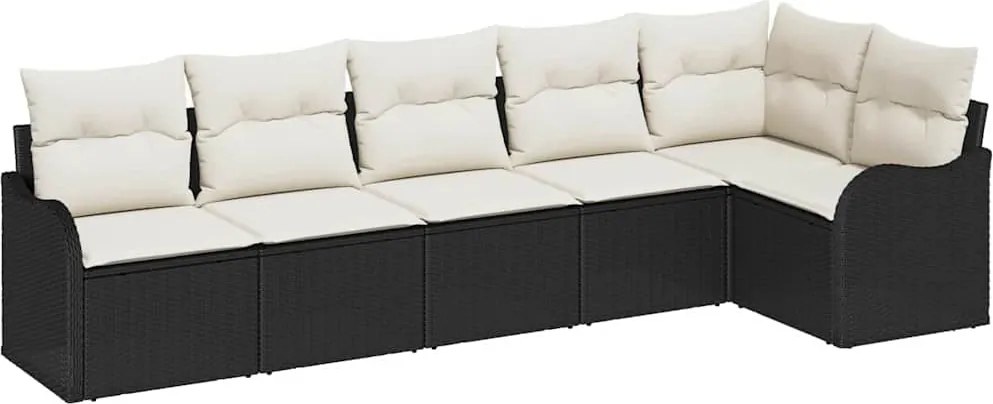vidaXL Kerti Kanapé Szett párnával tárolóval 6 pcs Fekete Poli rattan