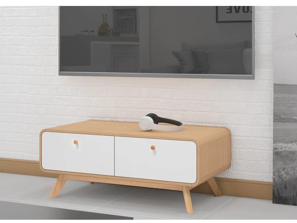 Fehér-natúr színű TV-állvány tölgyfa dekorral 100x40 cm Caitlin – Støraa