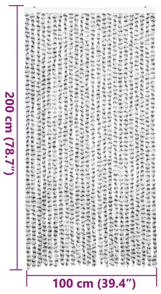 világosszürke és sötétszürke zsenília rovarfüggöny 100 x 200 cm