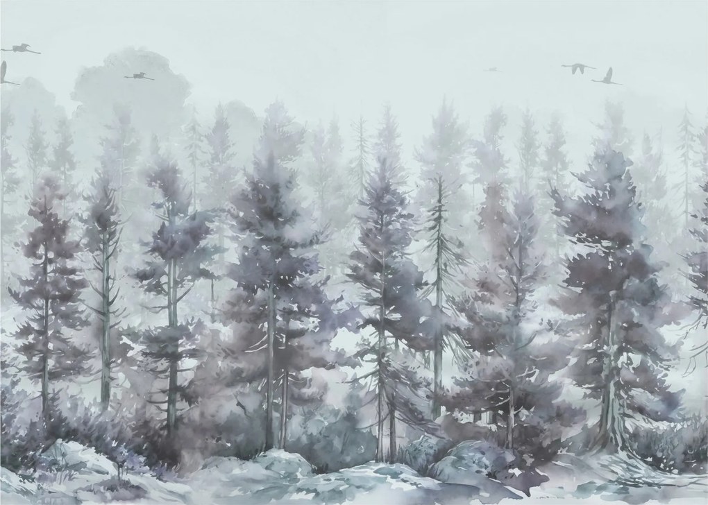 Üveg kép - Fenyőerdő II., akvárium (70x50 cm)