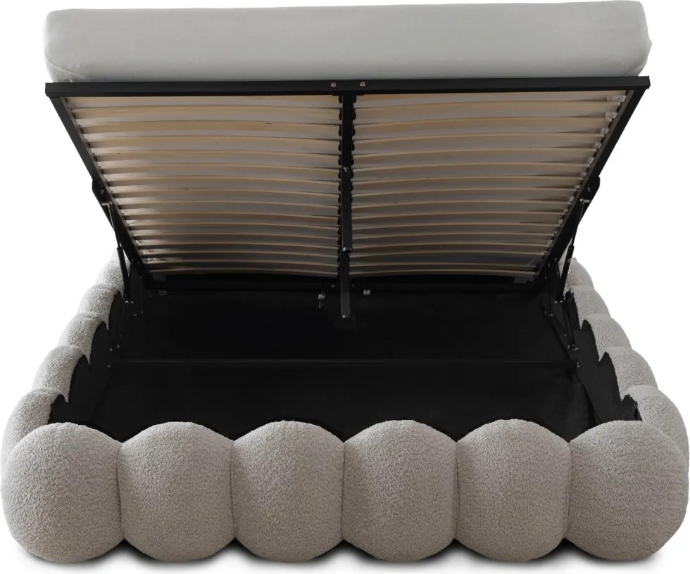 ANKARA ágy 140x200 cm, szürke boucle, ágyneműtartóval