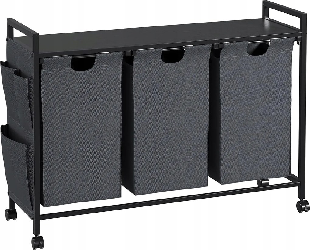 Szennyestartó kosár, 3 rekeszes, 3 x 46 L, sötétszürke