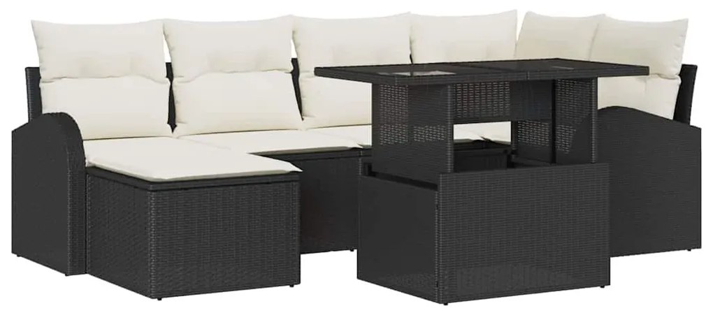 Kerti Kanapé Szett párnával 7 pcs Fekete és krémszínű