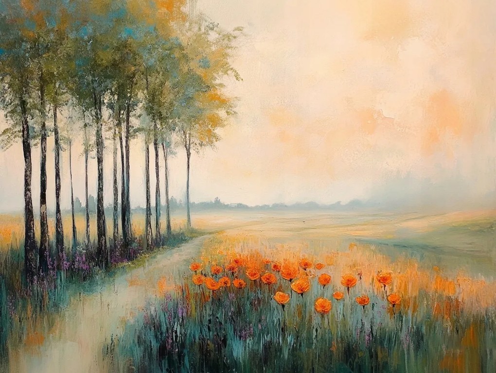 Vászonkép Canvas Tájkép Szabadtéri Táj Virágok Pipacsok Fák 80x60