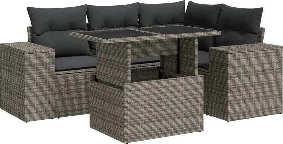 vidaXL 5 részes szürke polyrattan kerti ülőgarnitúra párnákkal