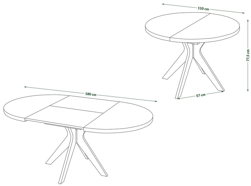 Mazzoni RENZO Wotan Tölgy/fekete láb - KEREK ASZTAL Ø110 180 cm-re BŐVÍTHETŐ | A KONYHÁBA ÉTKEZŐBE NAPPALIBA RETRO