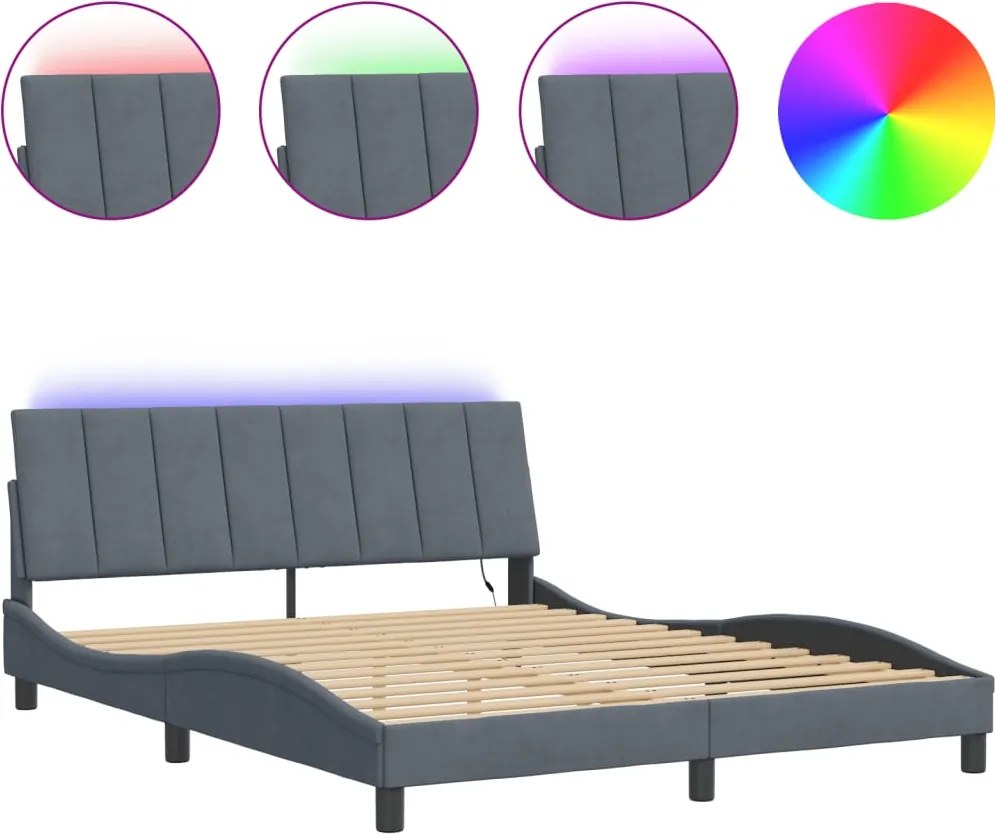 vidaXL sötétszürke bársony ágykeret LED-ekkel matrac nélkül Hanko 160 x 200 cm