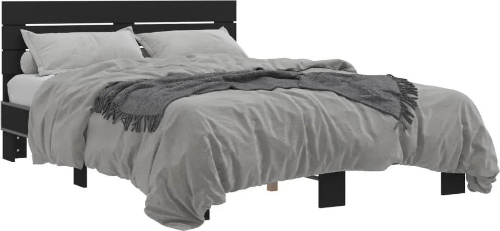 vidaXL fekete szerelt fa és fém ágykeret 135 x 190 cm