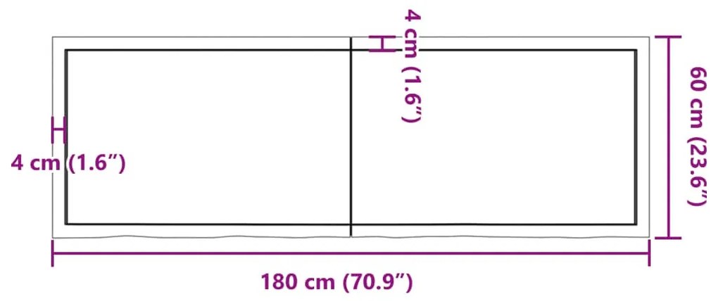 sötétbarna kezelt tömör tölgyfa fali polc 180 x 60 x (2-4) cm