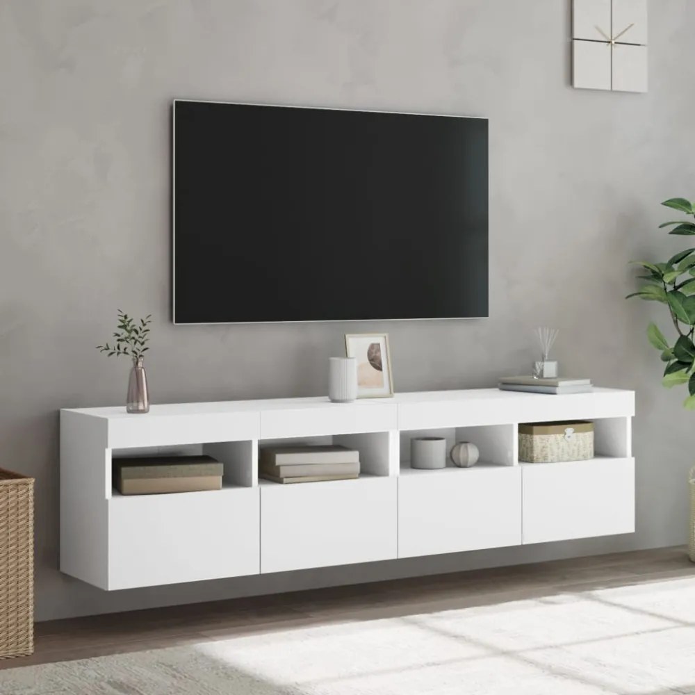 2 db fehér falra szerelhető TV-szekrény LED-del 80 x 30 x 40 cm