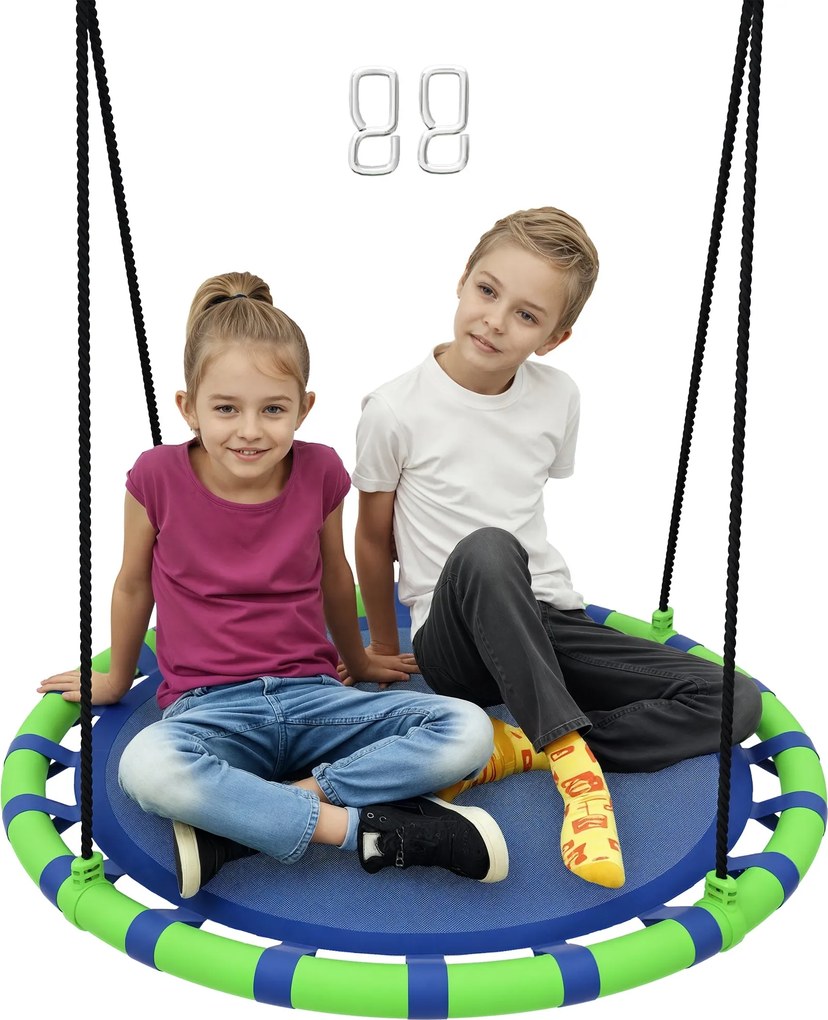 AIYAPLAY Kerek Gyerekhinta Kültéri Kertbe Állítható Gyerek Hinta Vízálló 150 kg Teherbírás Ø100x180 cm Kék és Zöld | Aosom