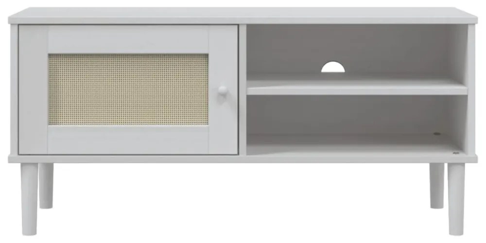 SENJA fehér rattanhatású tömör fenyő tévészekrény 112x40x80 cm