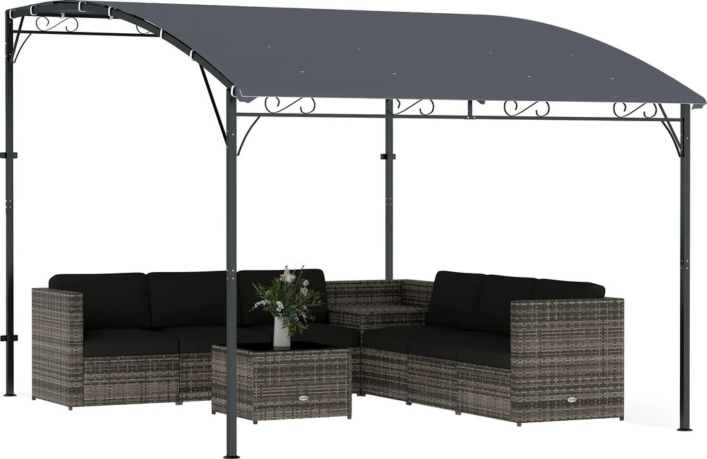 Outsunny fali kerti pergola, 384 x 286 x 252 cm — lejtős vízelvezető tető, UPF30+ vízálló ponyva, porszórt fém váz, szürke | Aosom