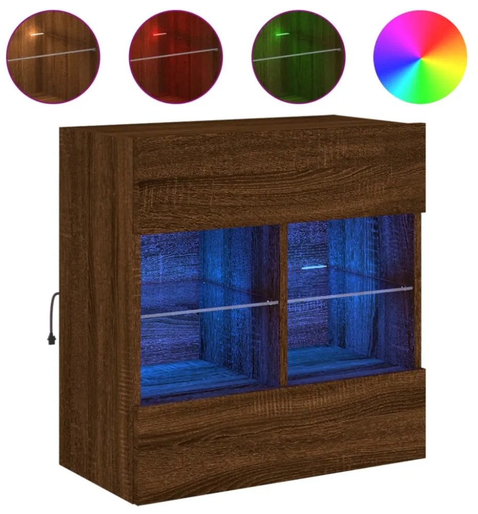 barna tölgyszínű fali TV-szekrény LED-del 58,5x30x60,5 cm