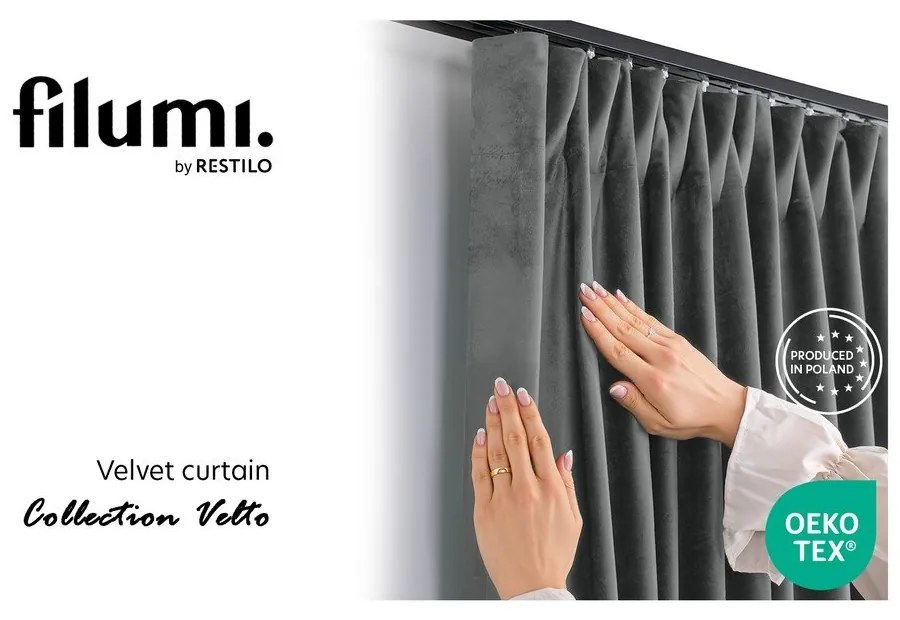 Sötétszürke bársony dimout (részleges sötétítő) függöny 265x250 cm Velto – Filumi