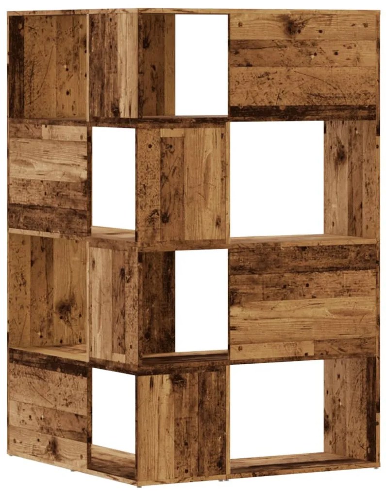 4 szintes antik fa szerelt fa sarokkönyvespolc 85 x 85 x 140 cm