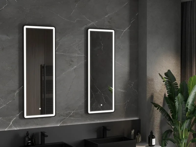 Mexen Coro fürdőszobai tükör megvilágítással 45 x 120 cm, LED 6000K, páramentes, fekete keret - 9817-045-120-611-70