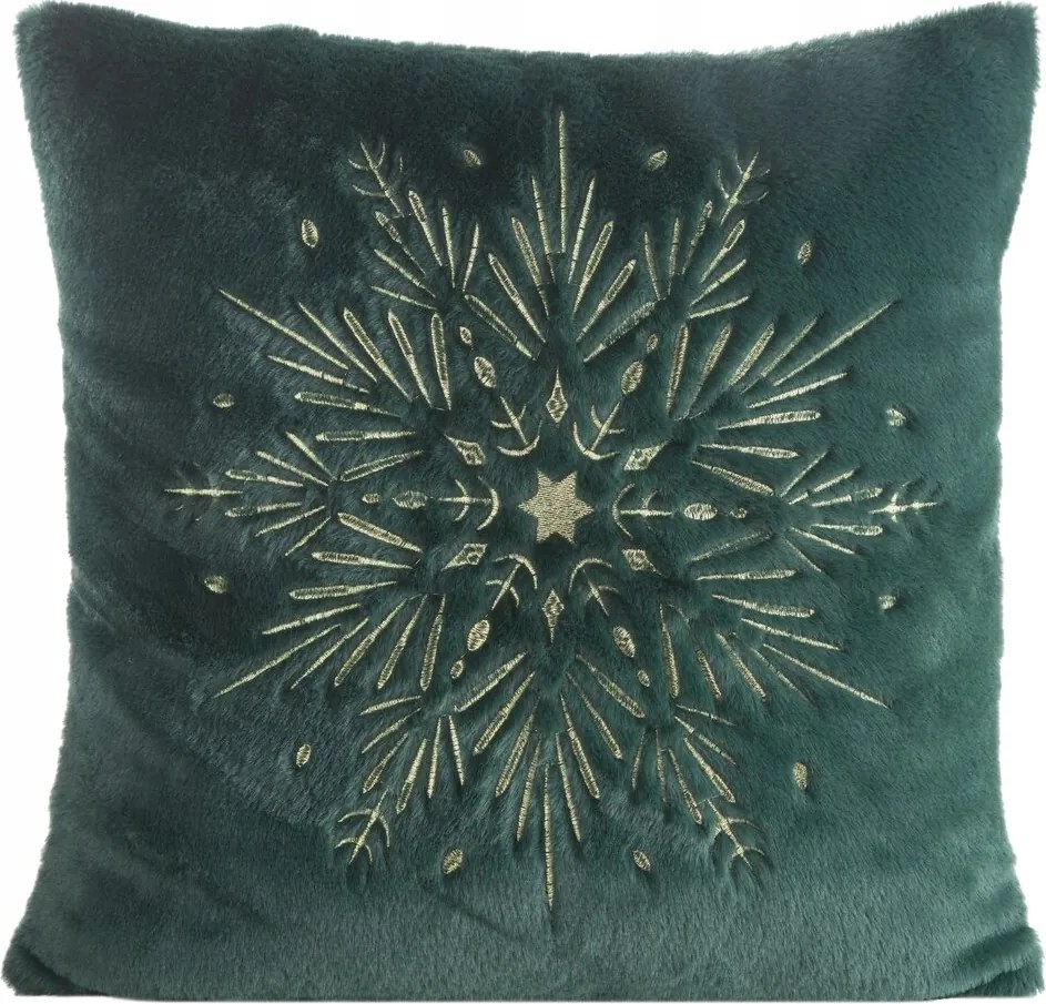 Karácsonyi díszpárnahuzat 45x45 Eurofirany c.zöld arany hópehely