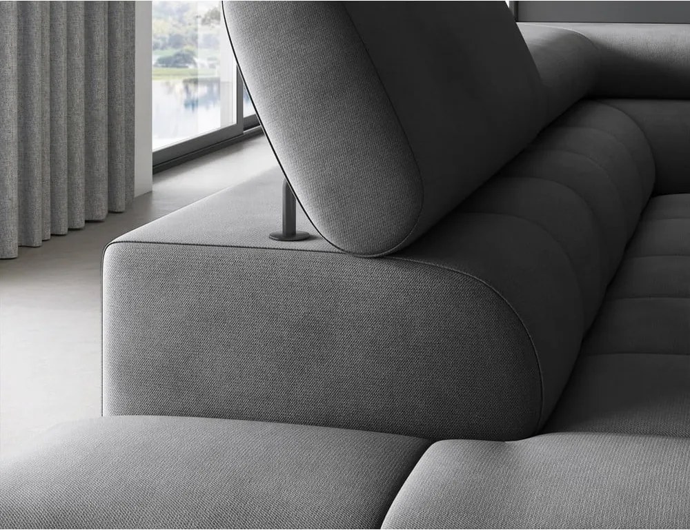 Sötétszürke bársony kinyitható-tárolóhelyes sarokkanapé (bal oldali-L alakú) Ferucce – ELTAP