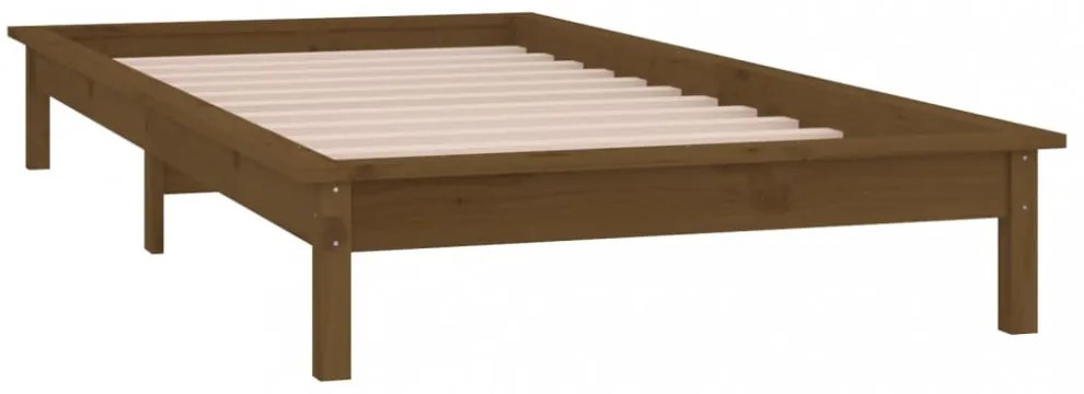 mézbarna tömör fa ágykeret LED világítással 100 x 200 cm
