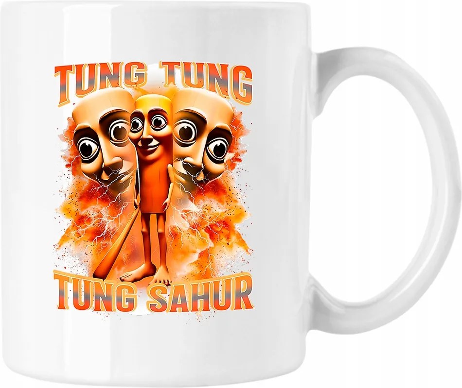 Brainrot bögre Tung Tung Tung Sahur 3 Fehér 330ml