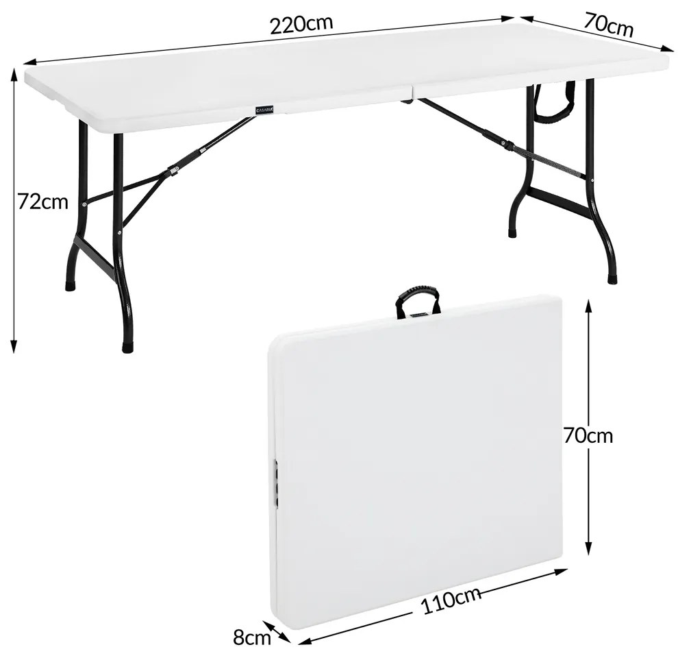 Casaria® Fehér összecsukható asztal - 220 x 70 x 72 cm