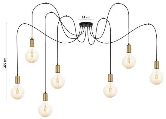 Csillár zsinóron MIROS 7xE27/60W/230V pók fekete/arany