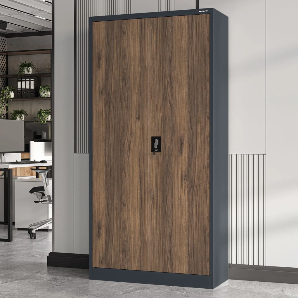 Fém iratszekrény JAN, 900 x 1850 x 400 mm, Eco Design: antracit/ dió