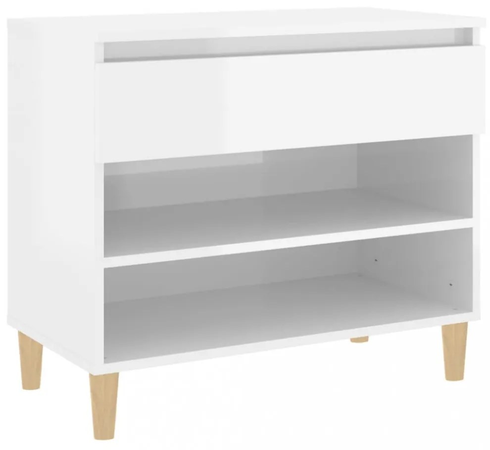 magasfényű fehér szerelt fa cipőszekrény 70 x 36 x 60 cm