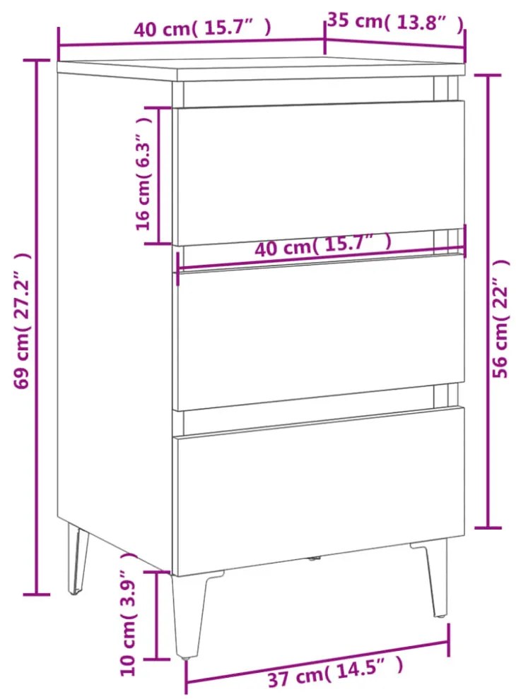 2 db betonszürke éjjeliszekrény fémlábakkal 40 x 35 x 69 cm