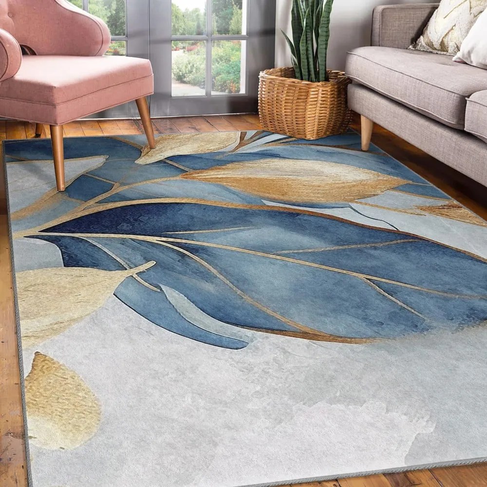 Kék-aranyszínű mosható szőnyeg 160x230 cm Golden Leaves – Mila Home