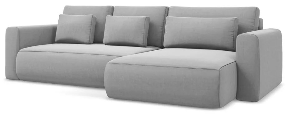 Világosszürke bársony kinyitható-tárolóhelyes sarokkanapé (jobb oldali-heverő résszel) Kapua – Makamii