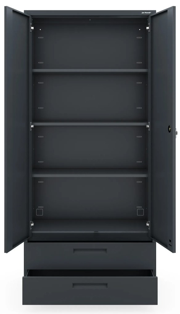 MEGAN fém szekrény – antracit, dupla fiók, 195 cm