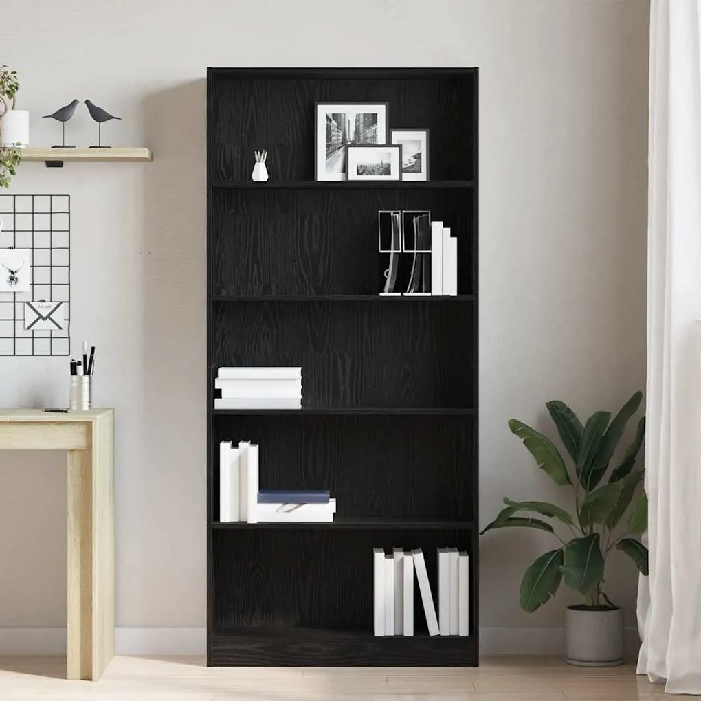 fekete tölgy szerelt fa könyvespolc 80x24x176 cm