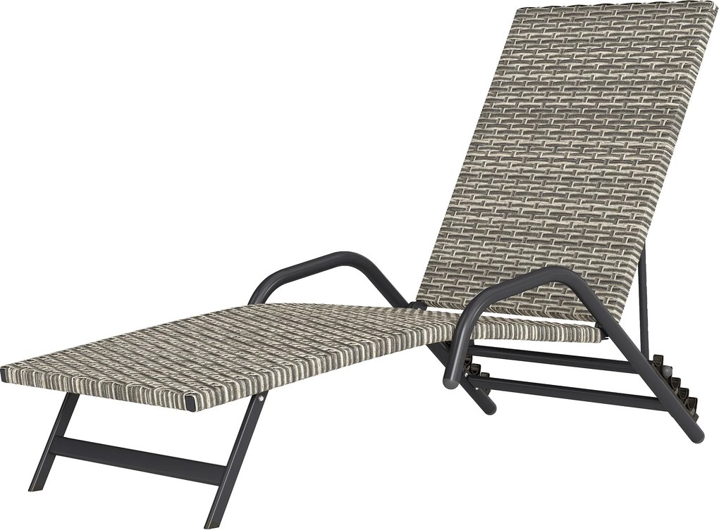 Outsunny Fonott Gyanta Napozóágy, Dönthető Kerti Napozó, 4 Szinten Állítható, S-alakú, Kemping Medence Teraszra, 156 x 62 x 96 cm, barna | Aosom