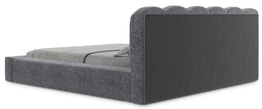 Sötétszürke kárpitozott ágyneműtartós franciaágy ágyráccsal 140x200 cm Mano – Makamii