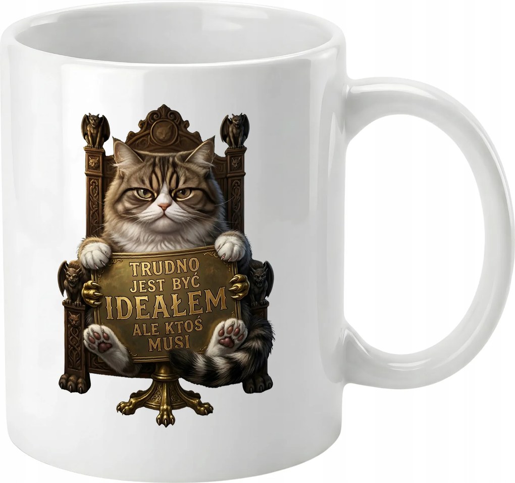 Bögre fehér macska a trónon Nehéz tökéletesnek lenni valakinek születésnapjára