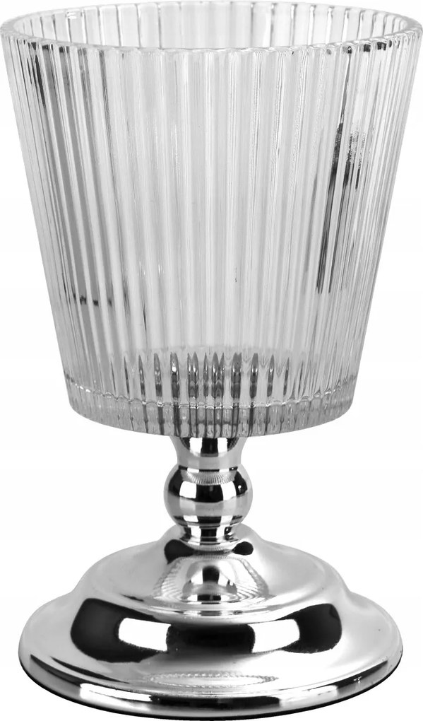 Üveg gyertyatartó fém lábon 20cm JKO288