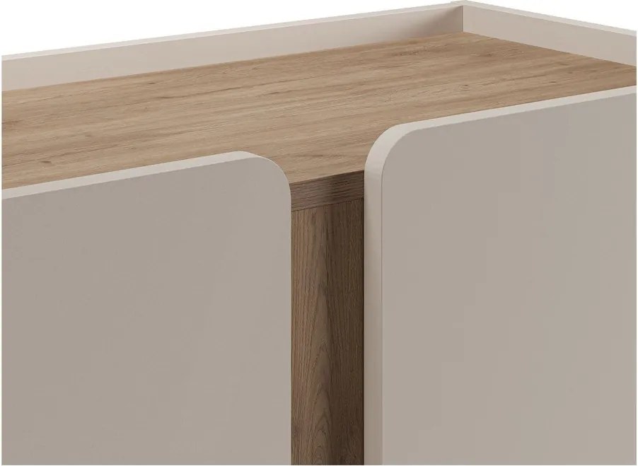Krémszínű-natúr színű szekrény tölgyfa dekorral 90x120x40 cm Lucile – Marckeric