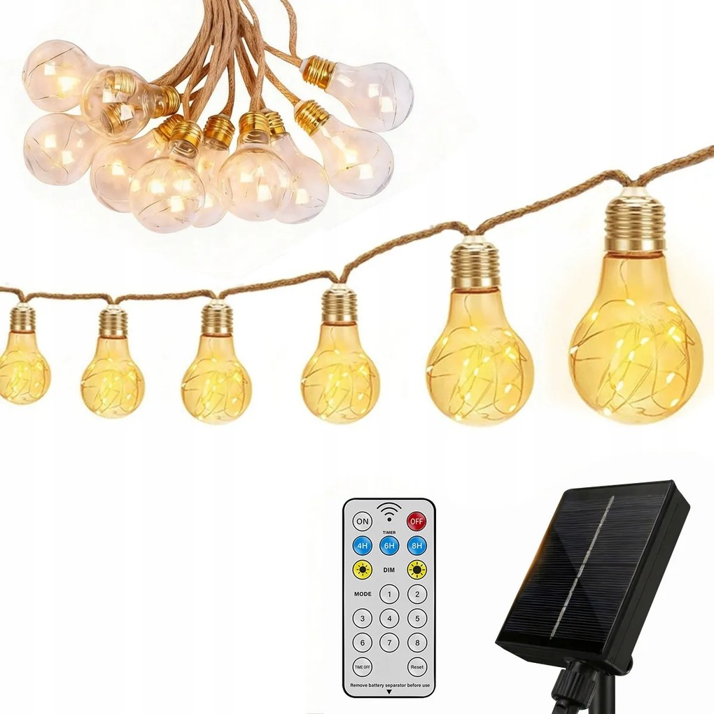 Napelemes Led kerti girland napelemes lámpák izzók golyók 12.5m 20LED