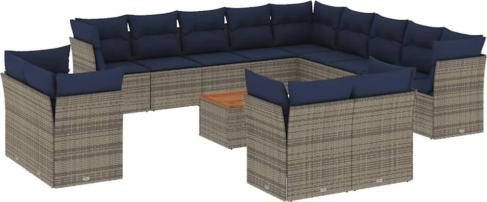 vidaXL 14 részes szürke polyrattan kerti ülőgarnitúra párnákkal
