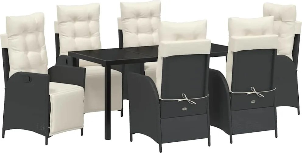 vidaXL Kert étkező szett párnával 7 pcs Fekete polirattan