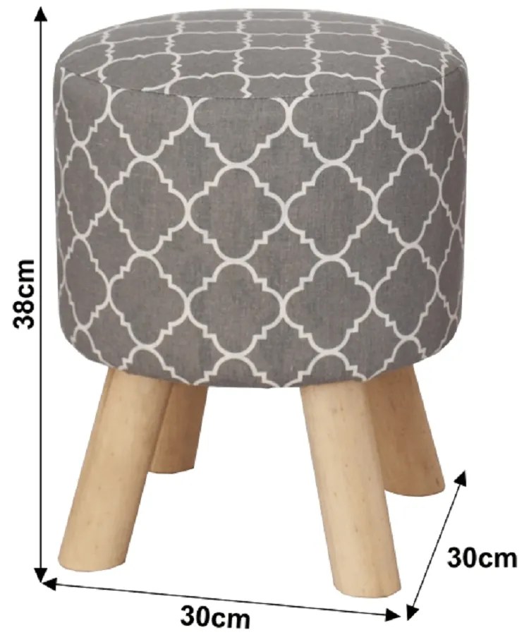 Puff, szürke szövet nyomattal/fenyő, TAFEL NEW