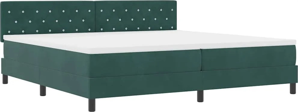 vidaXL LED Box Spring Ágy matracmal Sötétzöld 200 x 200 cm Bársony
