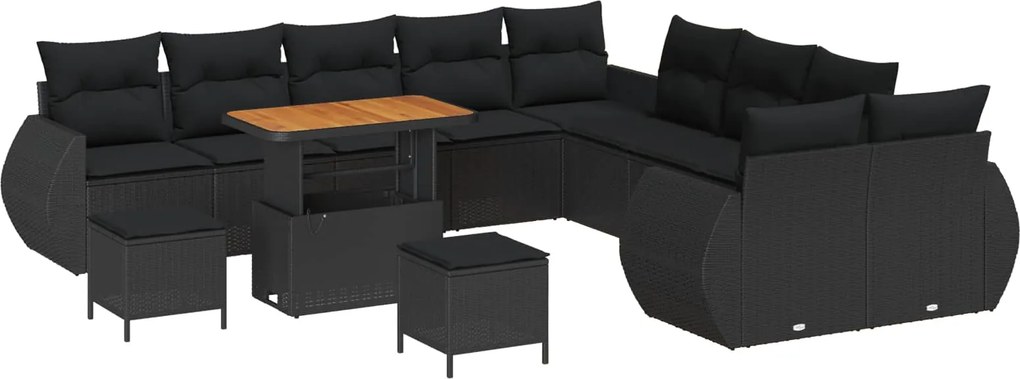 vidaXL Kerti Kanapé Szett 13 pcs Fekete polirattan