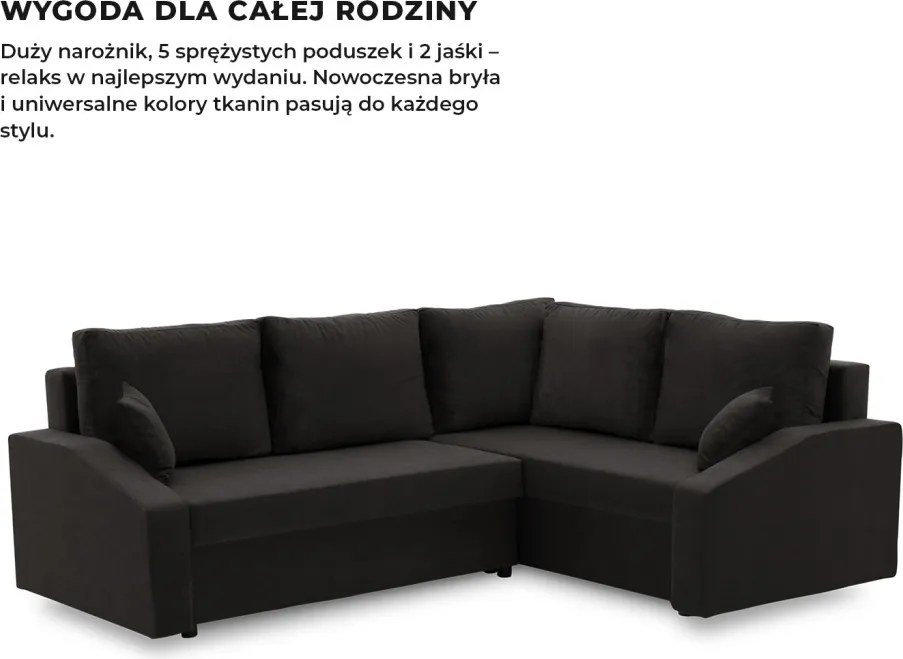 Grande Plus sarokkanapé, jobboldali, szövet anyag, fekete