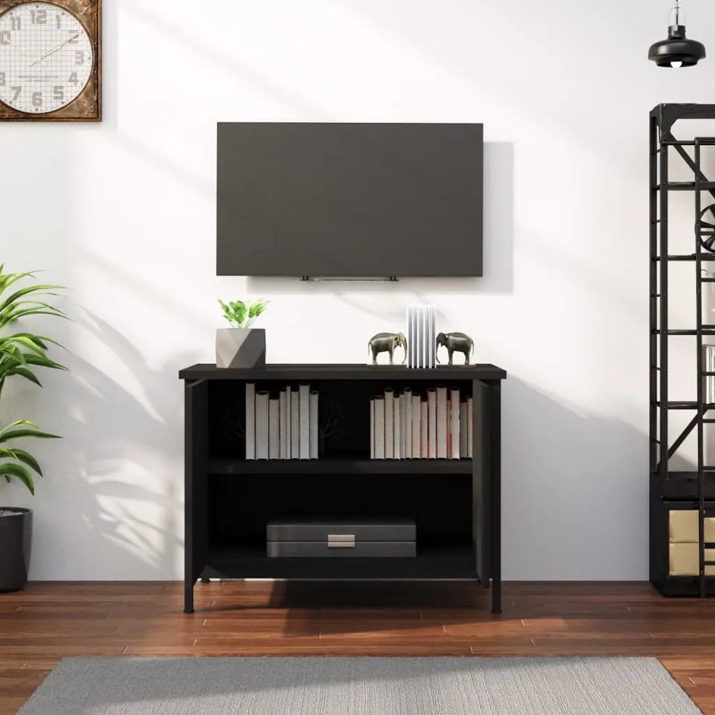 fekete szerelt fa TV-szekrény ajtókkal 60x35x45 cm